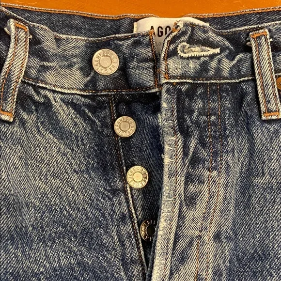 AGOLDE Medium Blue Wash Parker Vintage Cut Off Distressed Denim Shorts Size 27 - Picture 3 of 6